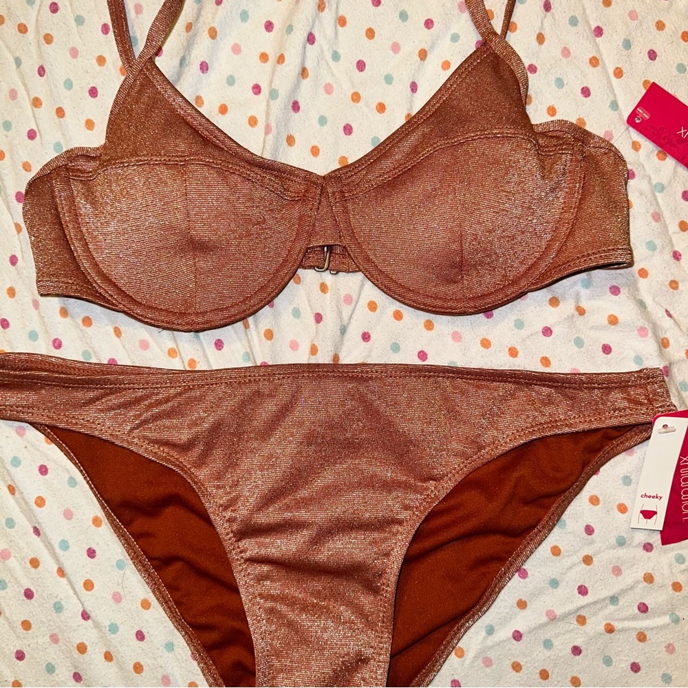 Xhilaration 2-Piece Cheeky Bikini Set - Burnt Orange Glitter - Size L - NWT - Picture 2 of 3